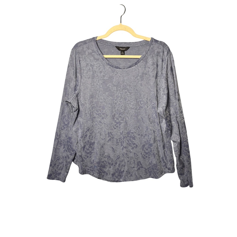 Simply Vera Vera Wang Long Sleeve PXL Purple Floral Jacquard Casual Feminine